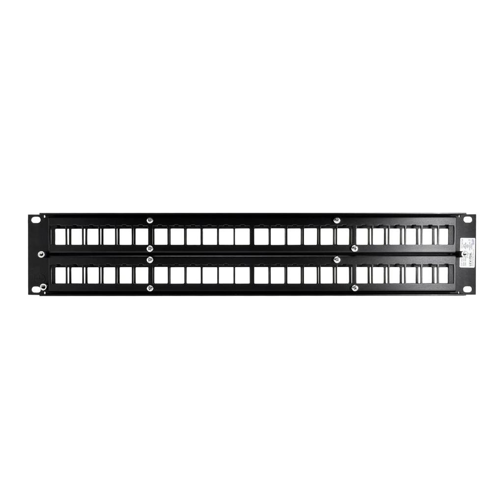 49255-H48, Panel de parcheo plano 48 puertos, para jacks QuickPort, 2UR negro