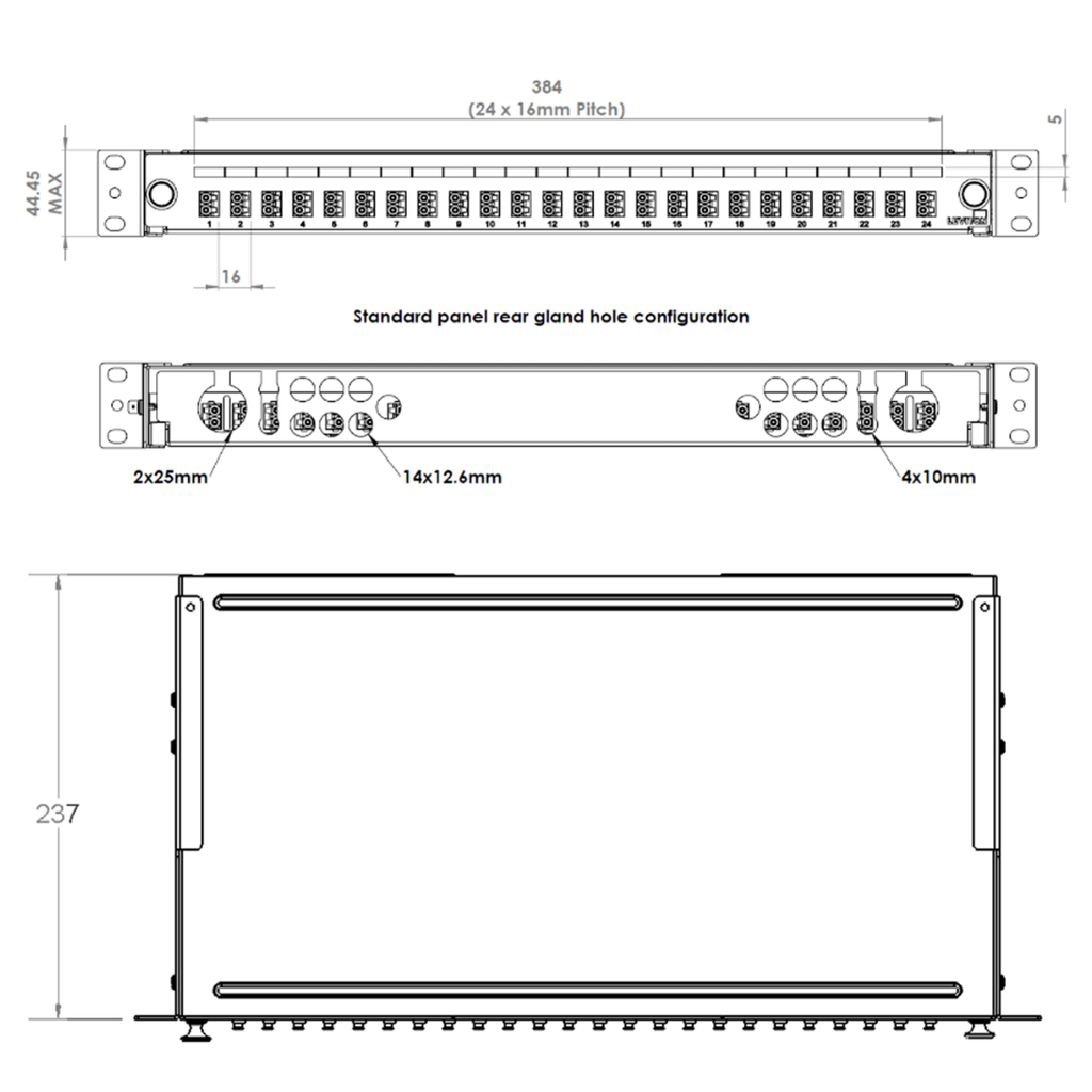 FPCC1SXMM12LC2, Panel para fibra óptica FIBREPLUS, 6 x LC Duplex OM4 multimodo, 12 hilos, kit de empalme, 1UR, bandeja deslizable