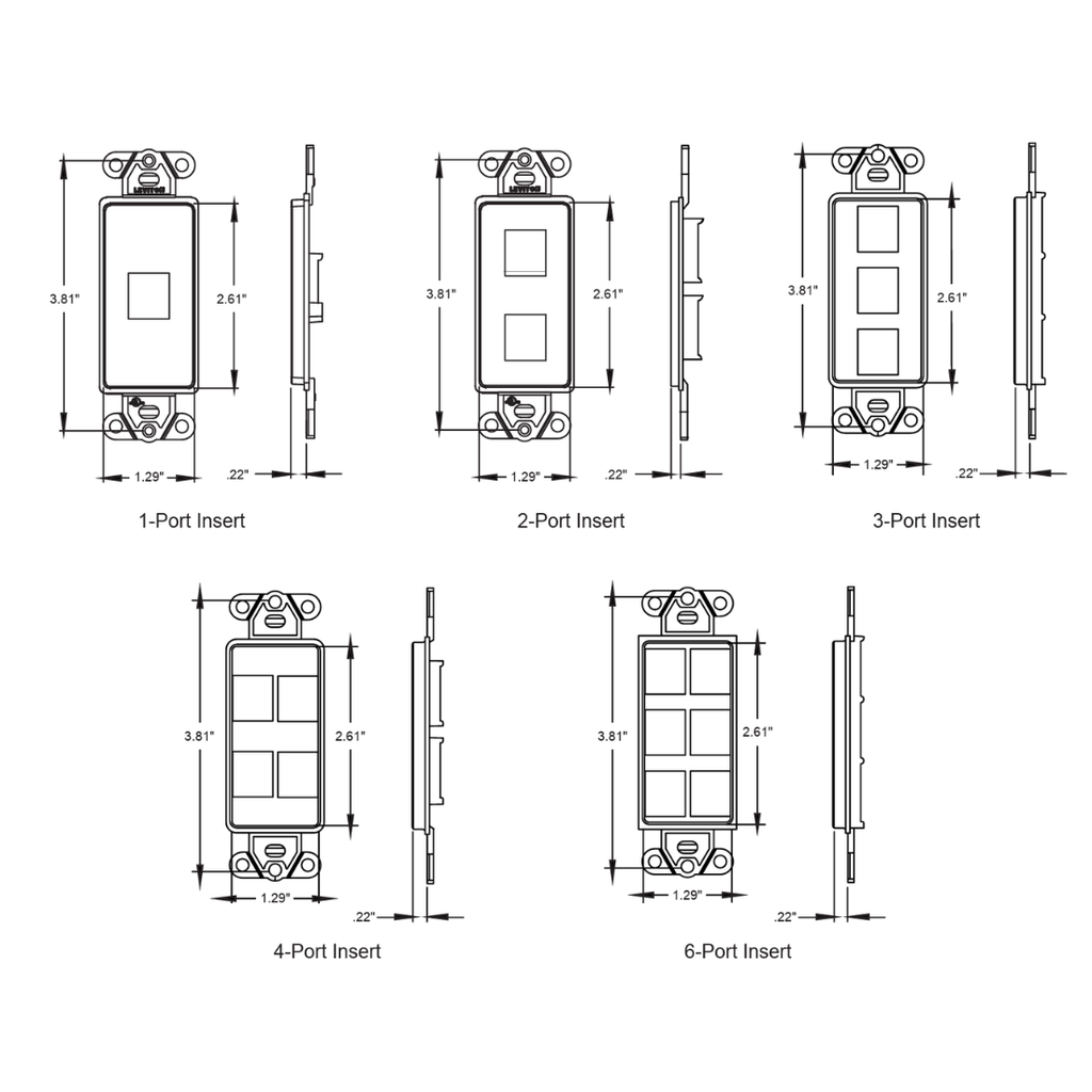 4164x-xxx, Inserto Decora con 1 a 6 puertos QuickPort, color blanco