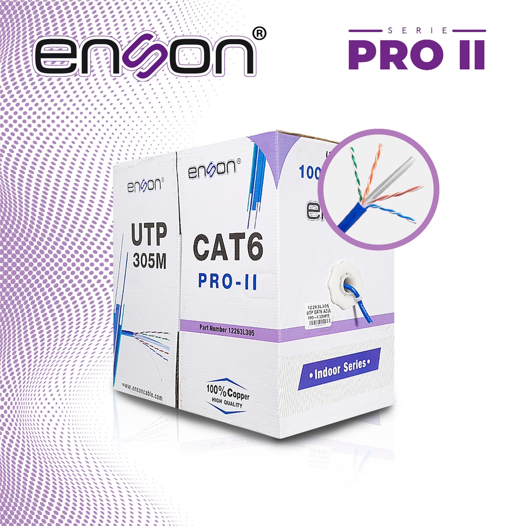 12263L305, Cable UTP Cat6 serie Pro-II 23AWG Cobre, Bobina 305Mts, forro PVC Azul, uso interior