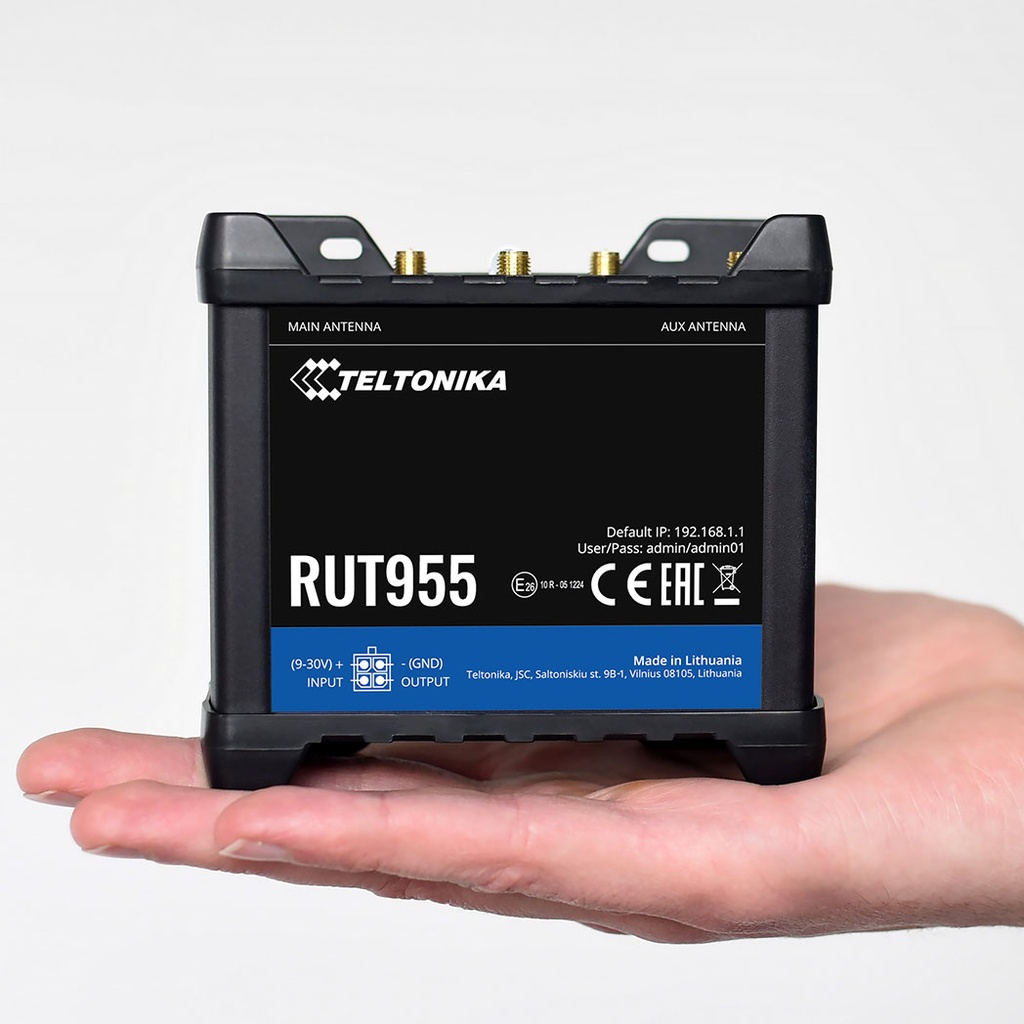 RUT955, Ruteador 4G/LTE (Cat 4) 3G, 2G, Doble SIM y WAN Failover, WiFi, 1xWAN, 3xLAN, RMS, GNSS, I/O, RS232, RS485, USB, SD