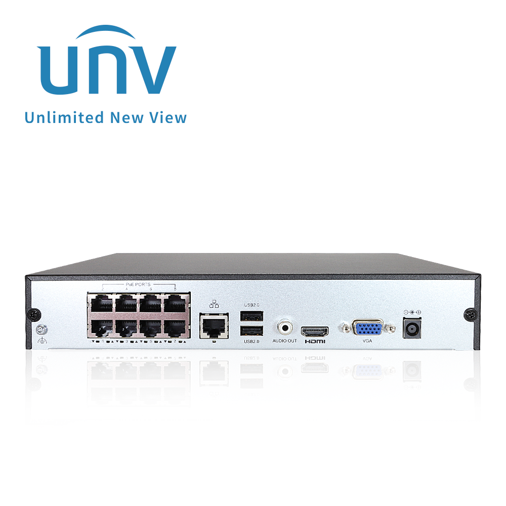 NVR301-08S3-P8, NVR 8MP 8Ch, 8 PoE 300m, 1 HDD hasta 6TB, HDMI 4K y VGA, 64 Mbps, Ultra265, Analitícas, VCA Search IA (Easy)