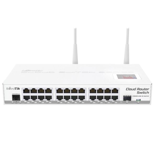 CRS125-24G-1S-2HnD-IN, Switch capa 3, 24xGEth, 1xSFP cage, LCD, WiFi 802.11b/g/n, 600MHz CPU, 128MB RAM, Gabinete Metálico, RouterOS L5