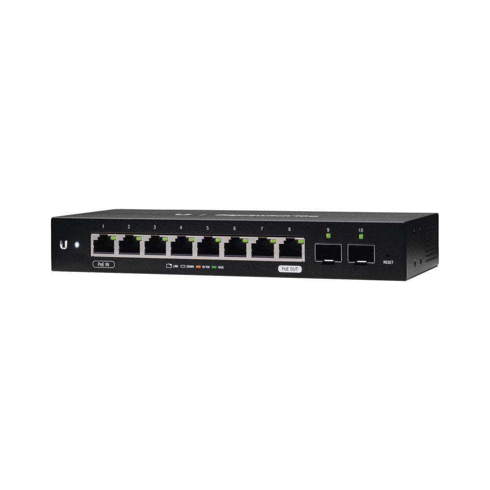 ES-10X, EdgeSwitch 10X Administrable de 8 Puertos Gigabit, PoE Passthrough + 2 Puertos SFP