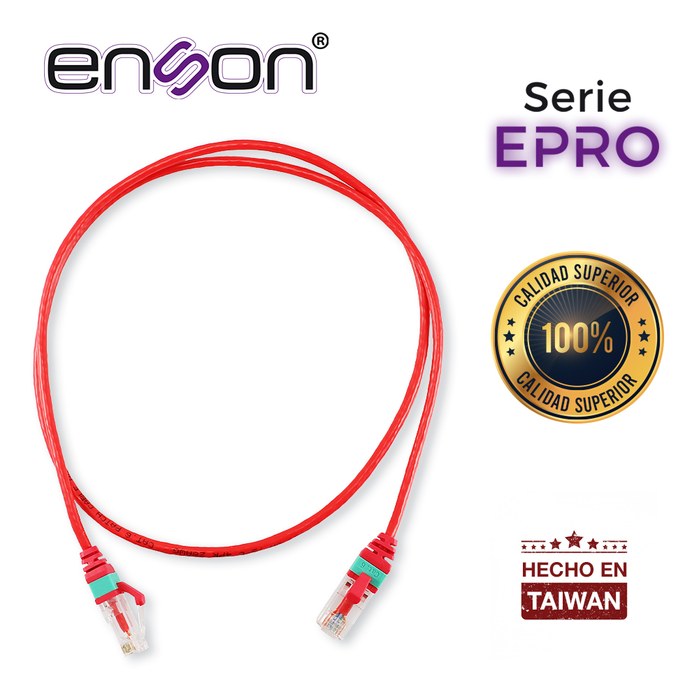 EPRO-6PC90-RD, Patch Cord RJ45 cable UTP Cat 6, ultradelgado, color rojo, longitud 90 cms.
