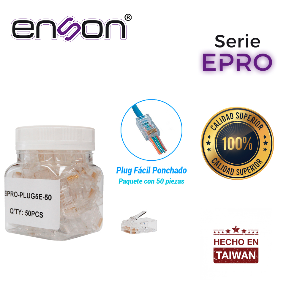 EPRO-PLUG5E-50, PLUG FACIL PONCHADO ENSON BOTE DE 50 PZS PARA CABLE UTP CAT5E