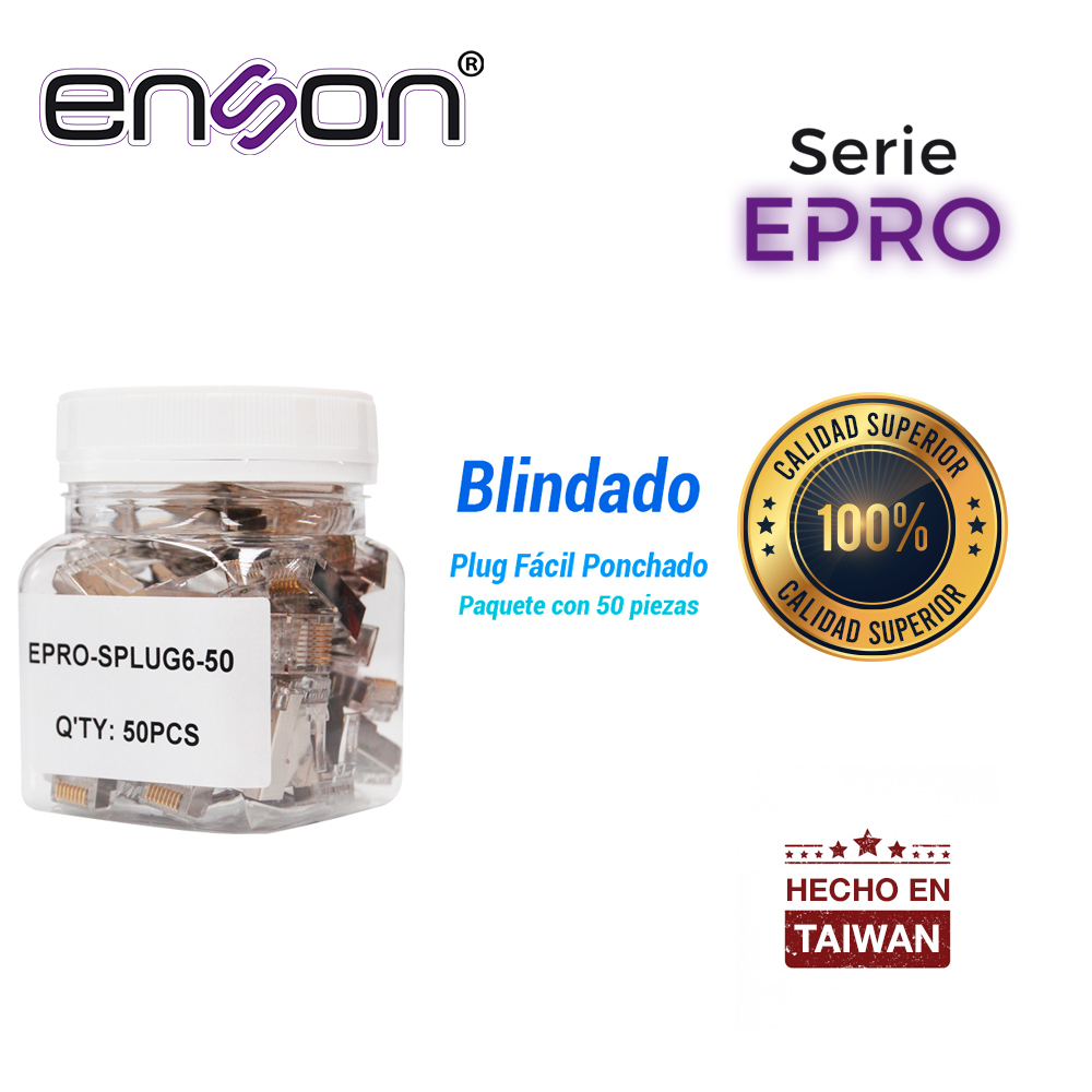 EPRO-SPLUG6-50, PLUG FACIL PONCHADO BLINDADO ENSON EPRO-SPLUG6-50 BOTE DE 50 PZS PARA CABLE UTP CAT6