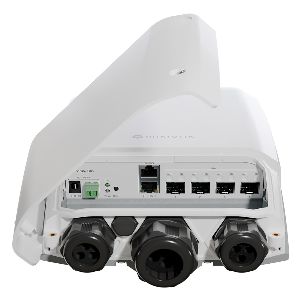 CRS305-1G-4S+OUT, FiberBox Plus, Switch exteriores CPU 800MHz, 512MB RAM, 1 EthGb, 4 SFP+, RouterOS/SwitchOS