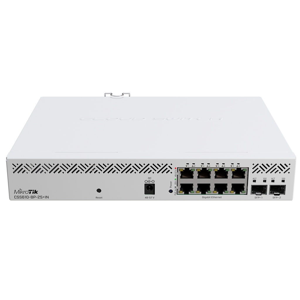 CSS610-8P-2S+IN, Switch 8 EthGb PoE 802.3af/at 140W, 2 SFP+ p/rack, SwitchOS Lite