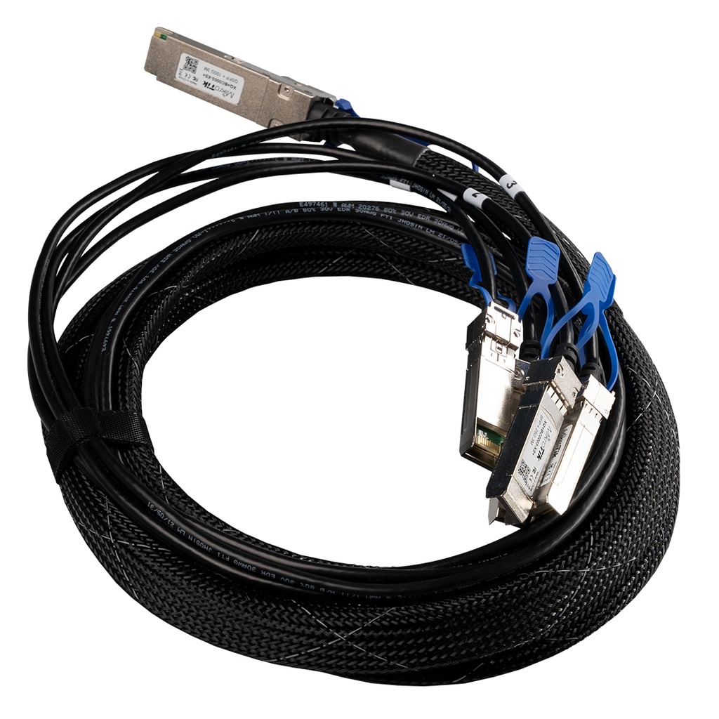 XQ+BC0003-XS+, cable de conexión QSFP28 a 4x SFP28. Conecta varios dispositivos de 25 Gigabit a CCR2216/CRS504