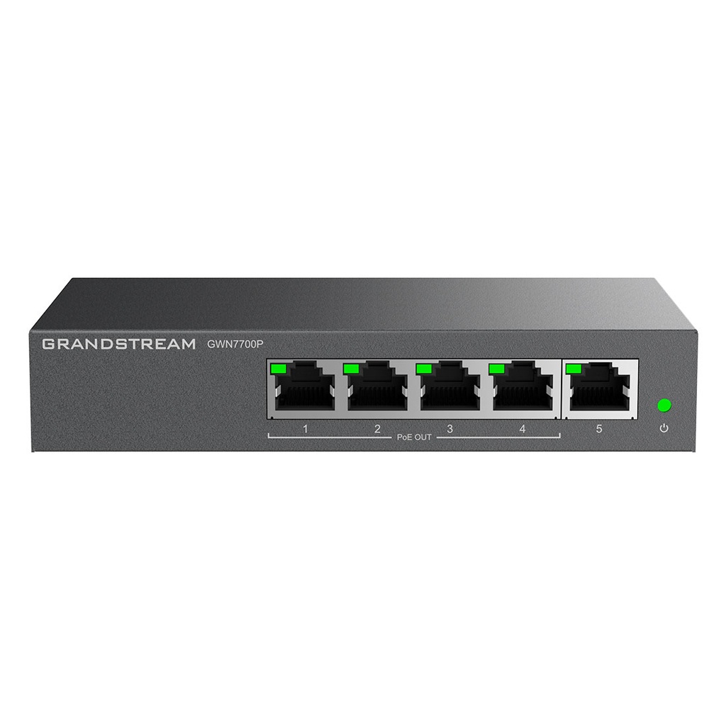 GWN7700P, Switch PoE No Administrable, 5 x GigaEth, 4 Puertos con PoE 802.3 af/at, 60w