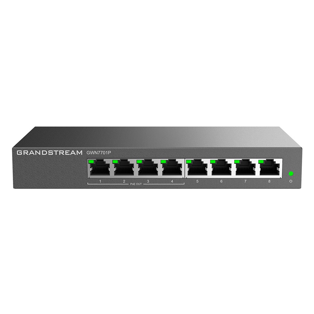 GWN7701P, Switch PoE No Administrable, 8 x GigaEth, 4 Puertos con PoE 802.3 af/at, 60w