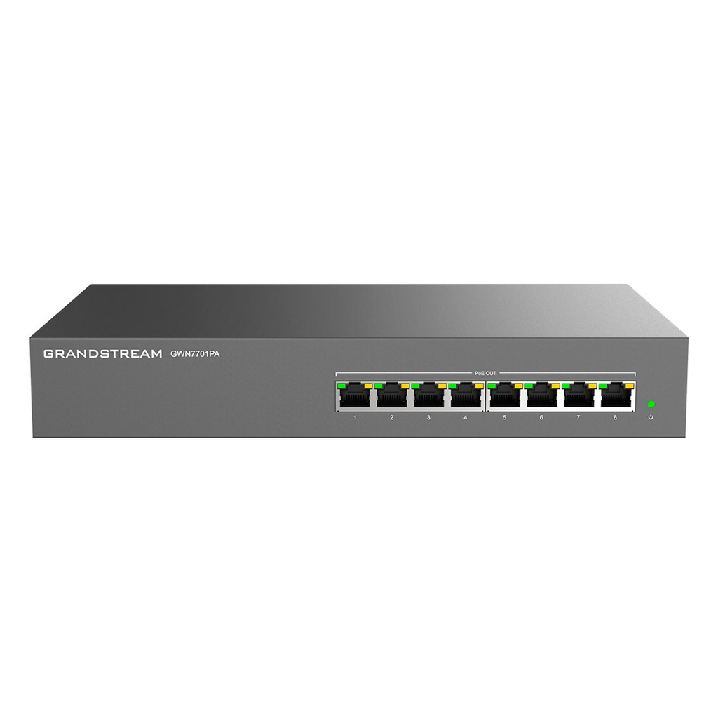 GWN7701PA, Switch PoE No Administrable, 8 x GigaEth, 8 Puertos con PoE 802.3 af/at, 145w