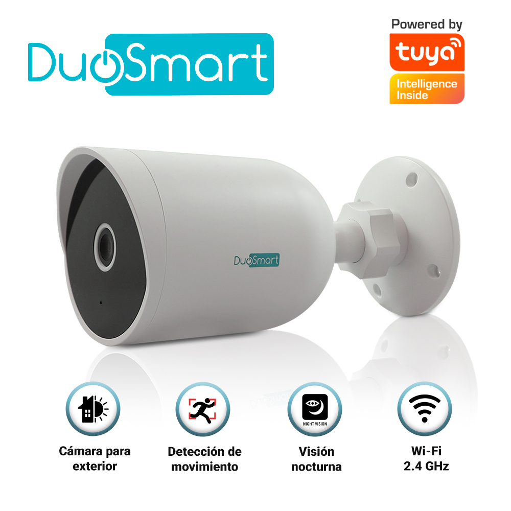 E30, Cámara inteligente, DUOSMART, WiFi 2.4 GHZ para exterior con audio bidireccional tipo bullet FULL HD