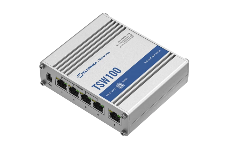 TSW100, Switch Gigabit Ethernet no administrable compatible con Power-over-Ethernet.