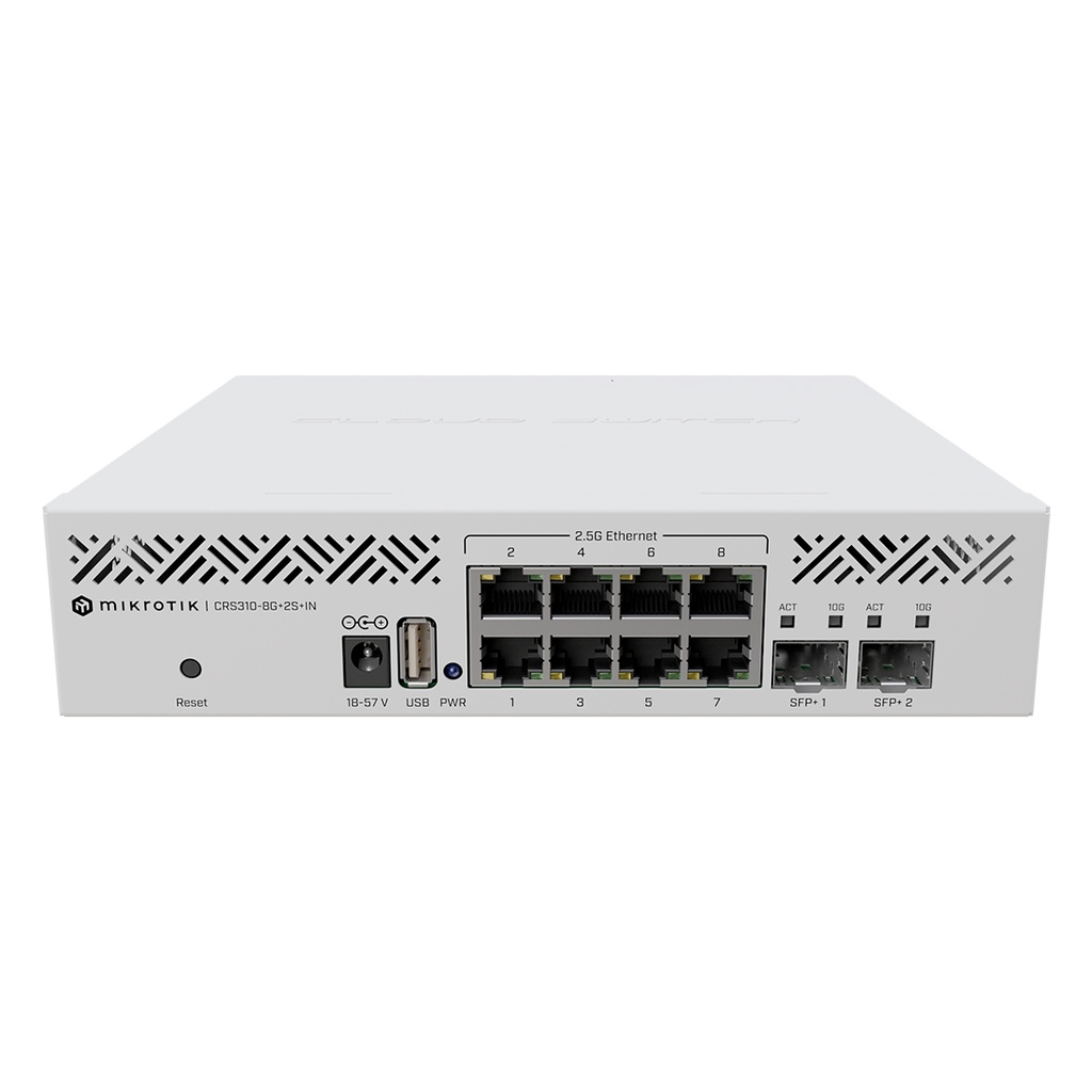 CRS310-8G+2S+IN, Router Switch CPU 800Mhz, RAM 256MB, 8x2.5GigaEth, 2xSFP+ 10Gbps, RouterOS L5