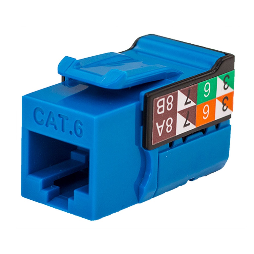 ​352-V2714/BL, Jacks cat 6 azul, 1Gb/s a 550mhz, 50 micras baño de oro, 750 inserciones plug jack, color azul