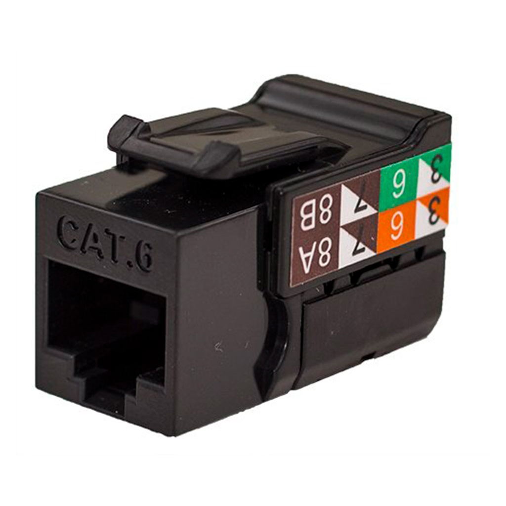 352-V2713/BK, Jacks cat 6 negro, 1Gb/s a 550mhz, 50 micras baño de oro, 750 inserciones plug jack, color negro