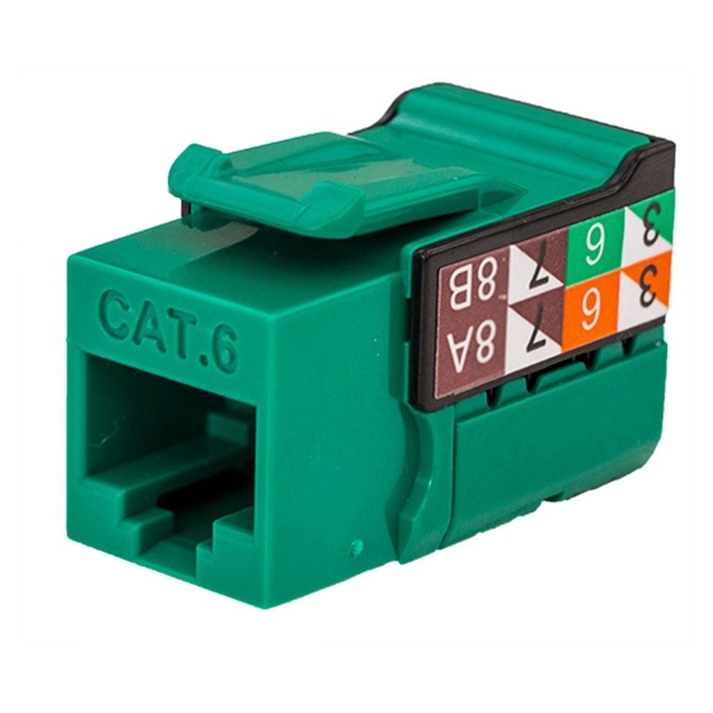 352-V2715/GR, Jacks cat 6 verde, 1Gb/s a 550mhz, 50 micras baño de oro, 750 inserciones plug jack, color verde
