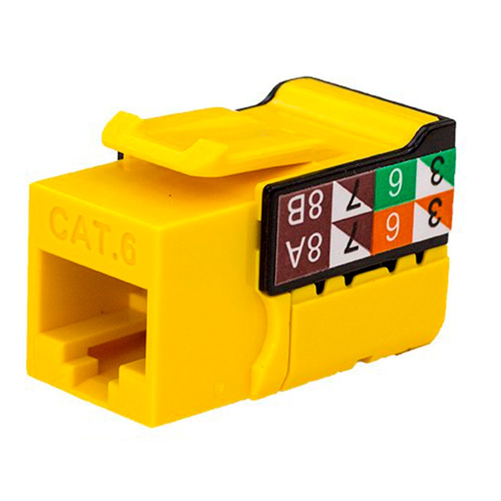 352-V2722/YL, Jacks cat 6 amarillo, 1Gb/s a 550mhz, 50 micras baño de oro, 750 inserciones plug jack, color amarillo