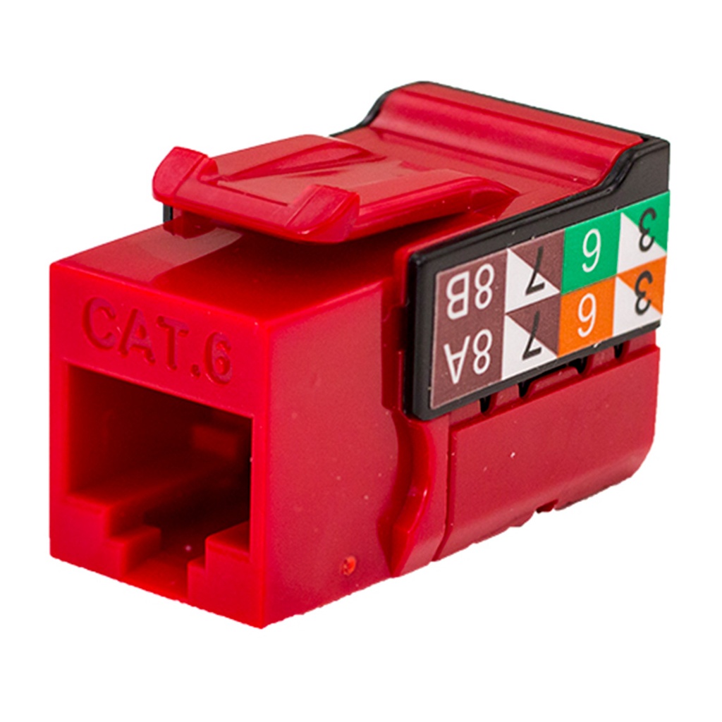 352-V2720/RD, Jacks cat 6 rojo, 1Gb/s a 550mhz, 50 micras baño de oro, 750 inserciones plug jack, color rojo