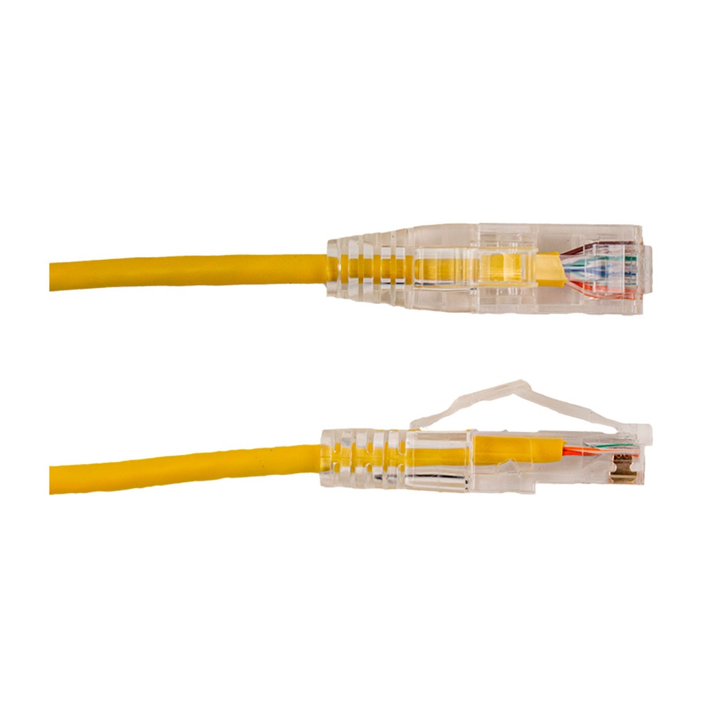 077-2036/2YL , Patch Cord Cat 6A color amarillo, 2 pies (60 cms), diámetro reducido, inyección de molde