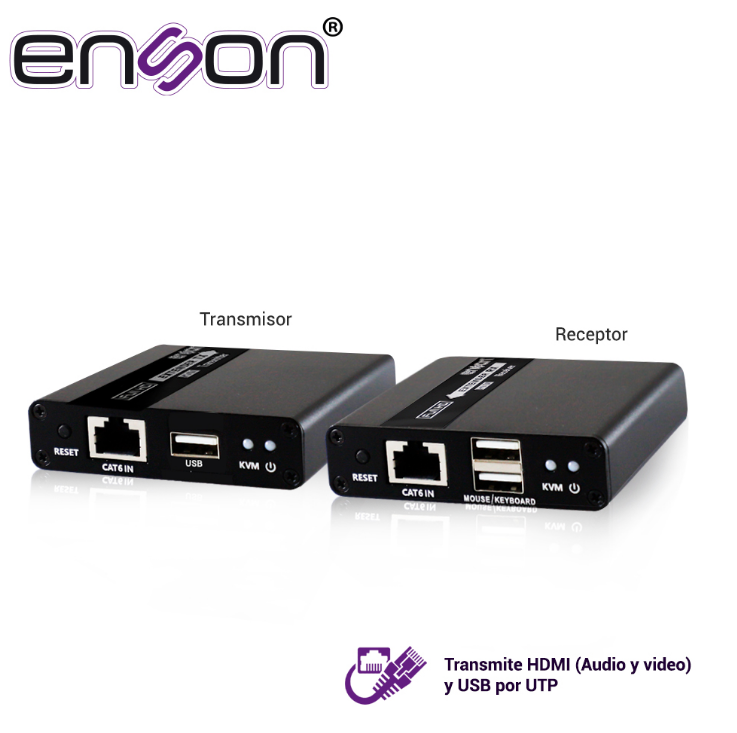 ENS-HDMIE70KVM, Extensor HDMI de 70mt mediante cable UTP CAT6/6A/7, transmite video Full HD 1080P, 60HZ, audio stereo