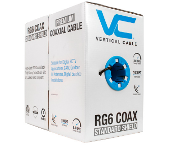 107-1234BK6S1BX, RG6, blindaje estándar , 75 OHM, conductor CCS de 18 AWG, blindaje de lámina de aluminio y trenza de aluminio al 60 %, CM de alta calidad, CATV, CL2, 1000 pies, caja de extracción, negro