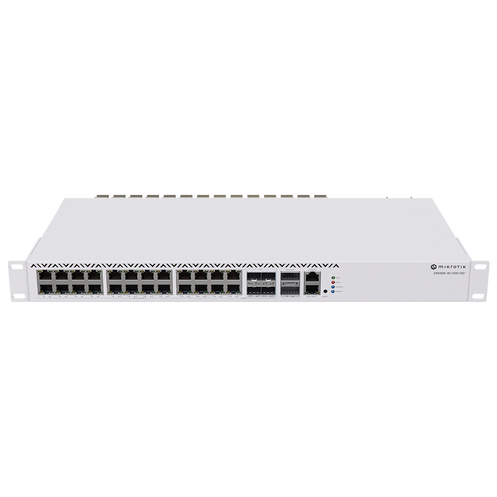 CRS326-4C+20G+2Q+RM, Ruteador Switch, CPU 650MHz RAM 128MB, 20x2.5GEth, 4xCombo, 2xQSFP+ 40G, 1x100Mbit Eth, RouterOS L6, 1UR, PSU Dual 