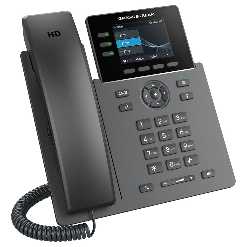 GRP2611G, Teléfono IP HD Carrier-Grade, 3 cuentas SIP, LCD 2.8" color. 2 x GigaEth con PoE, adaptador incluido