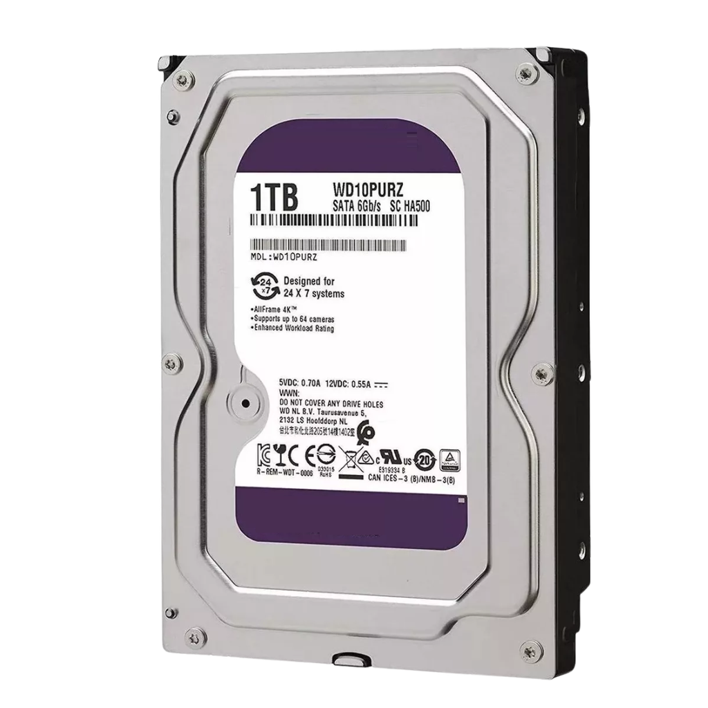 WD10PURZ, Disco Duro Serie Purple, 1TB, SATA 6Gb/s, 3.5", velocidad 110MB/s, Caché 64MB, para videovigilancia 7x24