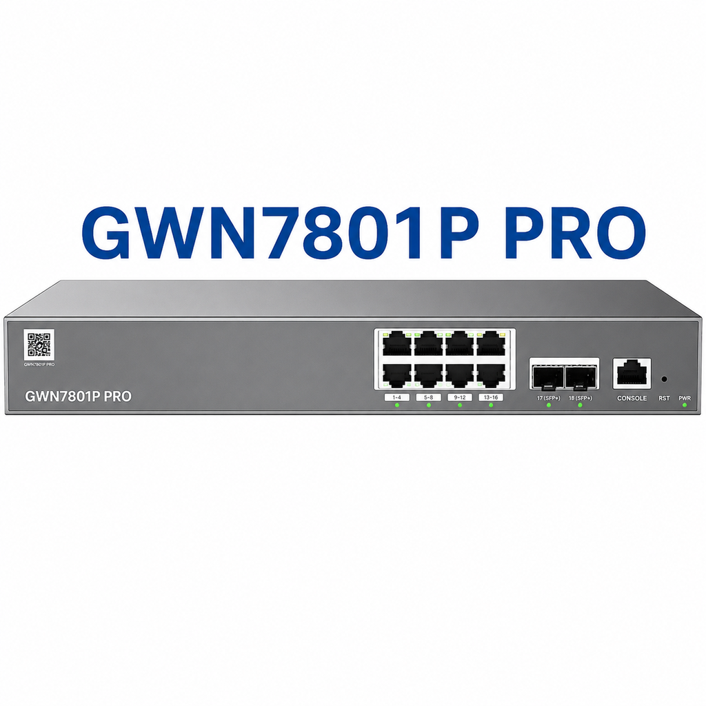 GWN7801P-Pro, Switch PoE Administrable capa 2++, 8 x GigaEth PoE/PoE+ y 2 x 2.5Giga SFP. 145.5w, 30w máx puerto PoE