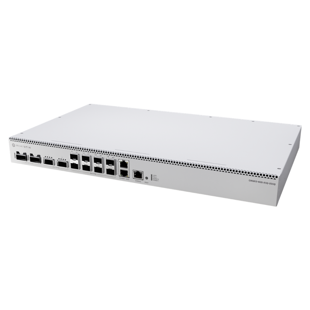 CRS812-8DS-2DQ-2DDQ-RM, Switch/Router, CPU 4 nucleos 2000 MHz, 4 GB RAM, 2x10G Eth, 8x50G SFP56, 2x200G QSFP56, 2x400G QSFP56-DD, RouterOS V7