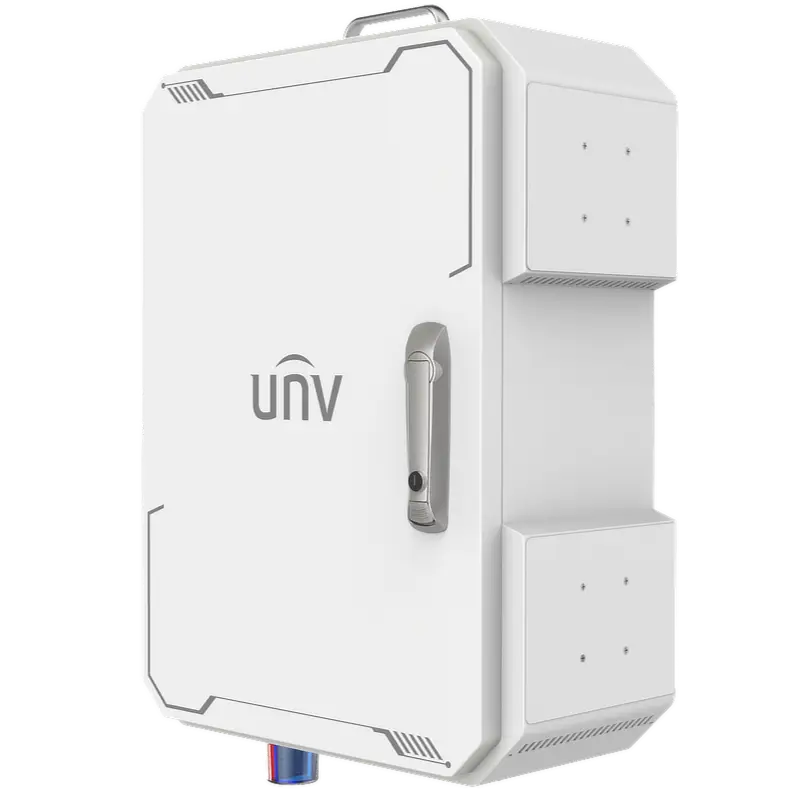 SMBOX01R-AC, Caja IP56, gestión inteligente, 8 x Eth PoE af/at, 100v-240v, ventilador, NVR , Router, Luces, hasta 8 cámaras, 1 HDD hasta 16TB