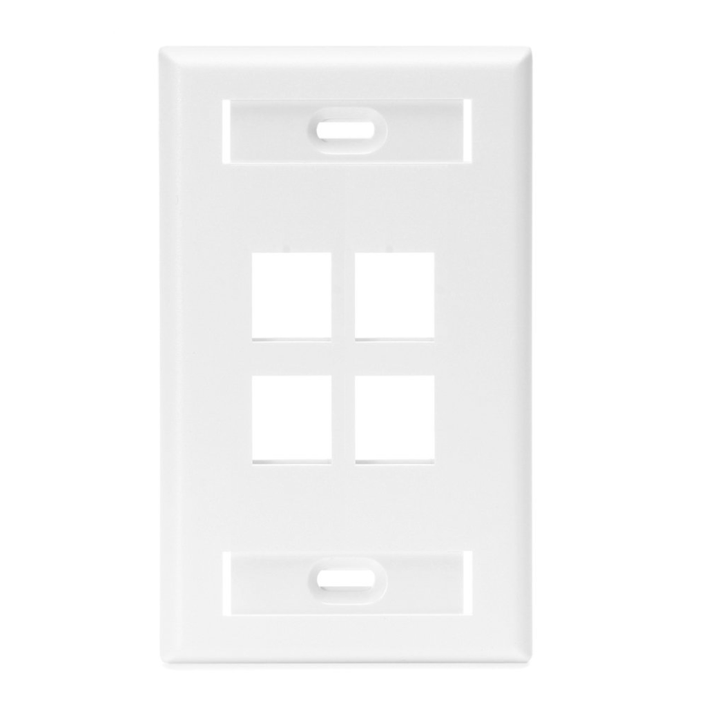 42080-4WS, Placa de pared sencilla con cuatro ventana QuickPort y dos ranura para ID, color blanco