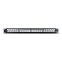 49255-H24, Panel de parcheo plano 24 puertos, para jacks QuickPort, 1UR negro.