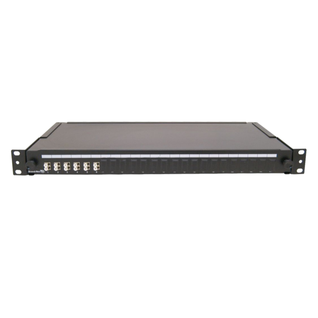 FPCC1SXMM12LC2, Panel para fibra óptica FIBREPLUS, 6 x LC Duplex OM4 multimodo, 12 hilos, kit de empalme, 1UR, bandeja deslizable