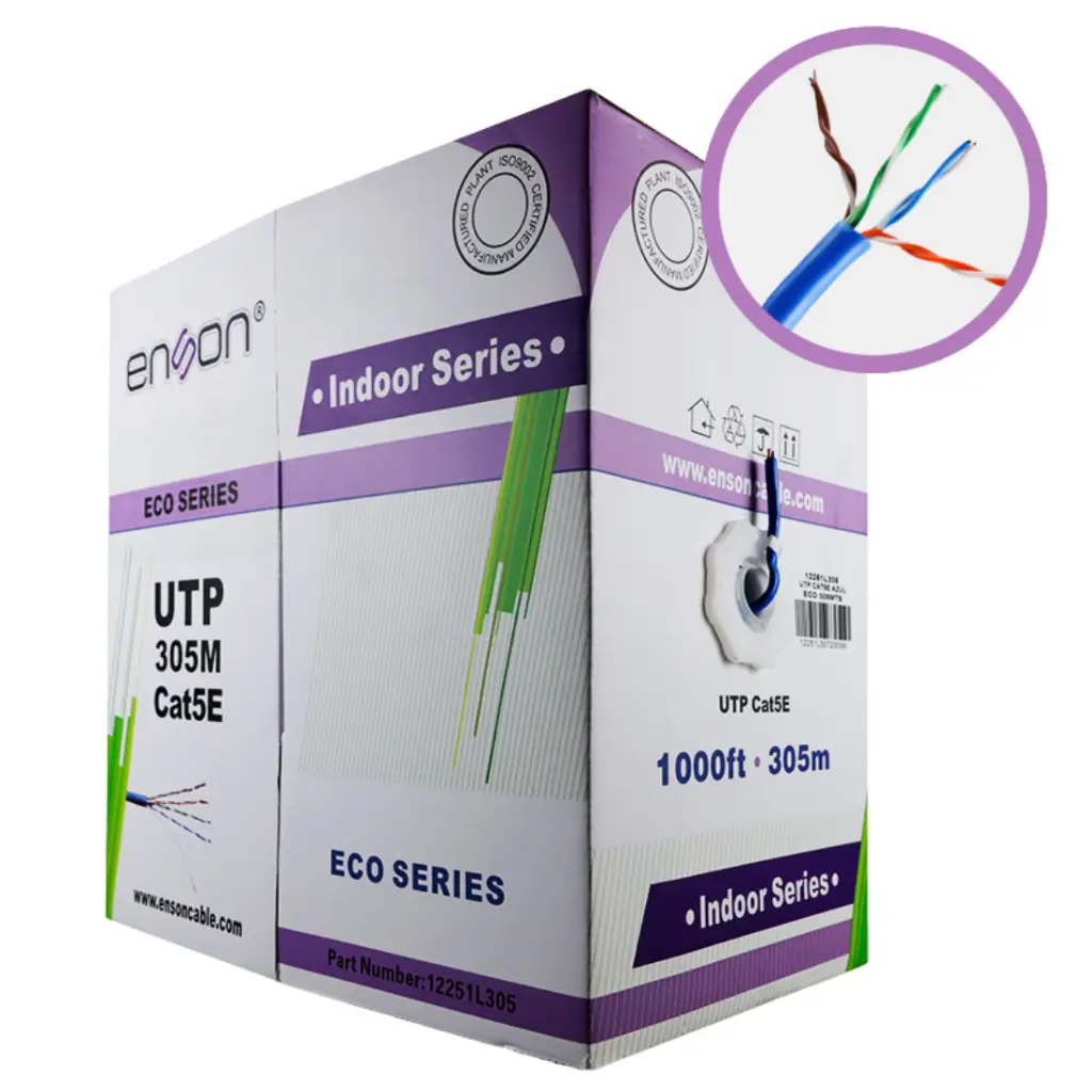 12251L305, Cable UTP Cat5E serie ECO, Cal 24AWG CCA, Bobina 305Mts PVC Color Azul, Uso Interior