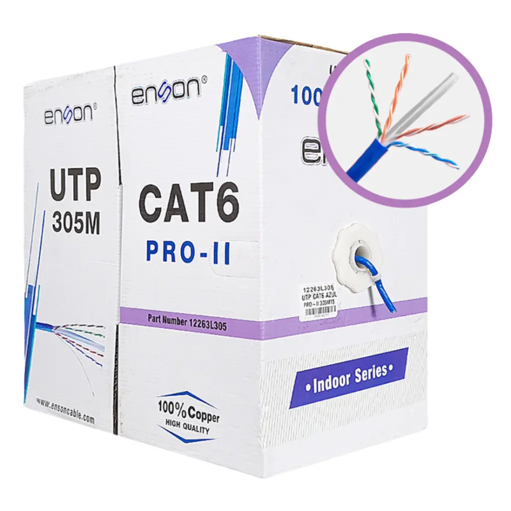 12263L305, Cable UTP Cat6 serie Pro-II 23AWG Cobre, Bobina 305Mts, forro PVC Azul, uso interior