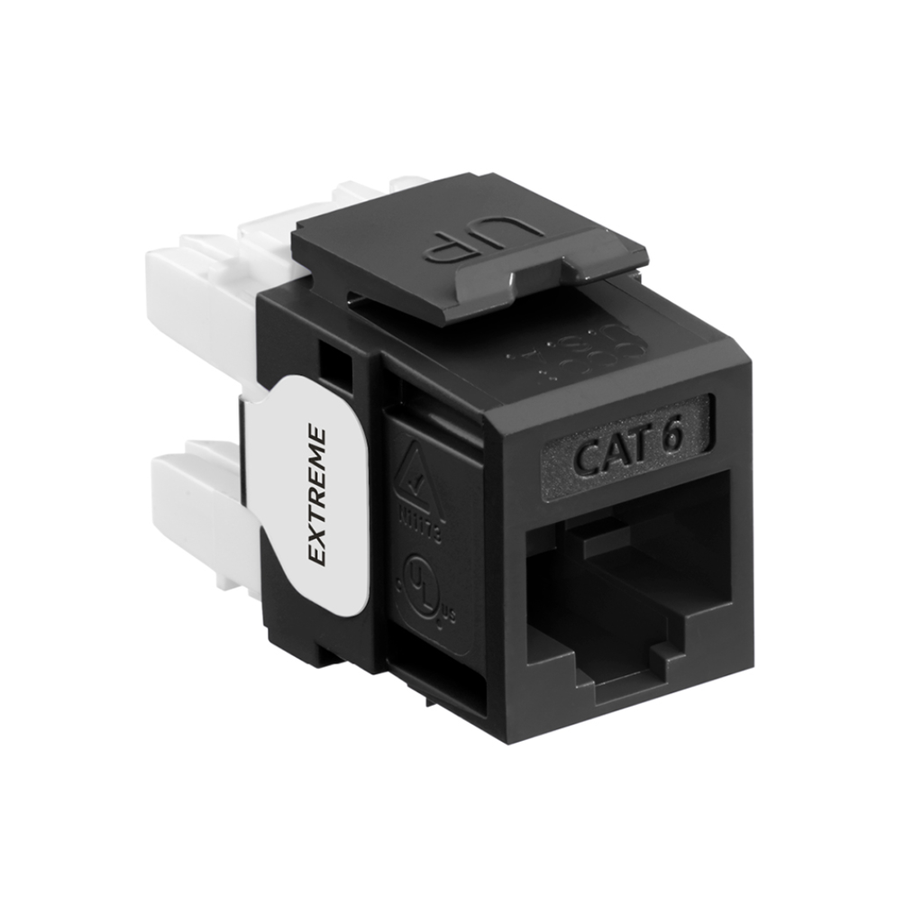 61110-RE6, Jack Cat6 EXTREME™, para 26 a 22AWG, remate 110, PoE 100W, QuickPort, Color negro