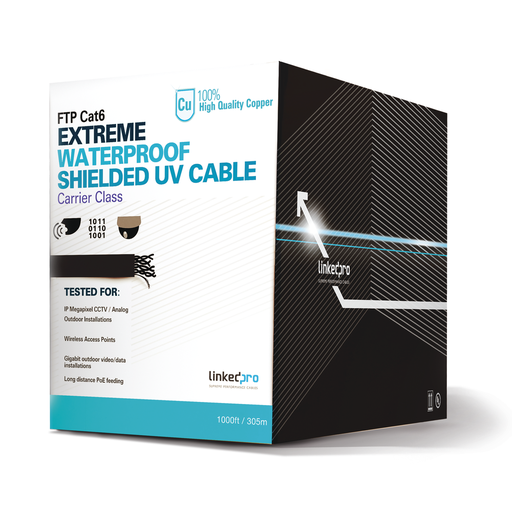 [PRO-CAT-6-EXT] PRO-CAT-6-EXT, Bobina de cable categoría 6, 100% cobre, para exterior con blindaje, color negro
