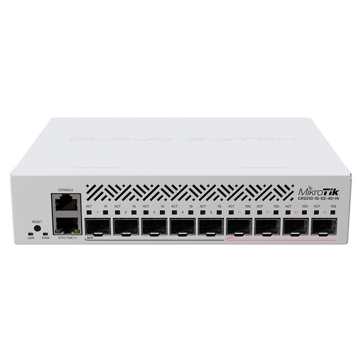 [CRS310-1G-5S-4S+IN] CRS310-1G-5S-4S+IN, Router Switch CPU 800Mhz, RAM 256MB, 1xGigaEth, 5xSFP 1Gbps, 4xSFP+ 10Gbps, RouterOS L5