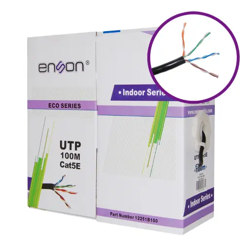 [12251B100] 12251B100, Cable UTP Cat5E serie ECO, Cal 24AWG CCA, bobina 100Mts, PVC Color Negro, uso interior