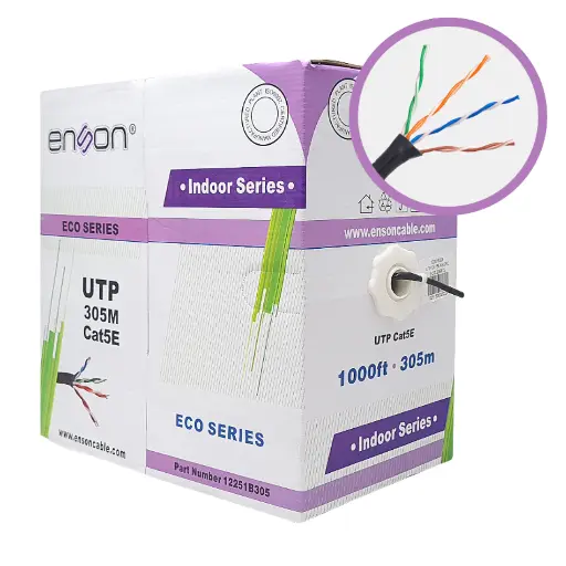 [12251B305] 12251B305, Cable UTP Cat5E serie ECO, Cal 24AWG CCA, Bobina 305Mts PVC Color Negro, Uso Interior