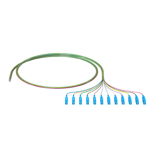 [265-OFP04-1LUM2] 265-OFP04-1LUM2, Pigtails para empalme de 12 fibras OS2 mono modo UPC, Conector LC, 2m de longitud
