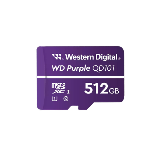 [WDD512G1P0C] WDD512G1P0C, Tarjeta Memoria MicroSD XC 512GB, Serie Purple, para Videovigilancia 7x24. Ideal para IP-PBX, cámaras IP o DVR móviles