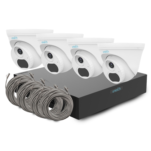 [KIT-IPC-T132&NVR-104S3-P4] KIT-IPC-T132&NVR-104S3-P4, Kit 4  Cámara IP Eyeball 2MP, Lente 2.8mm, IR 30m, PoE-af, para INTERIORES, NVR de 4 puertos PoE y 4 cables Cat6 de 18m 