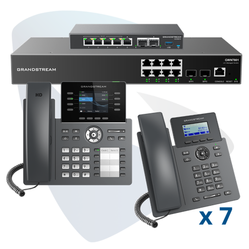 [PAQ-GCC-8GRP] PAQ-GCC-8GRP, Conmutador convergente, 8 teléfonos IP y switch, incluye: GCC6010, 7 x GRP2601, GRP2634 y GWN7801