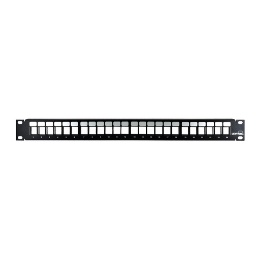 [49255-H24] 49255-H24, Panel de parcheo plano 24 puertos, para jacks QuickPort, 1UR negro.