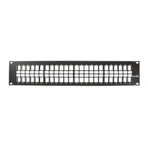 [49255-H48] 49255-H48, Panel de parcheo plano 48 puertos, para jacks QuickPort, 2UR negro.